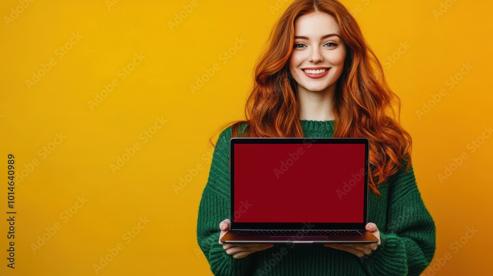 The Woman with Laptop Smiling The Woman with Laptop Smiling