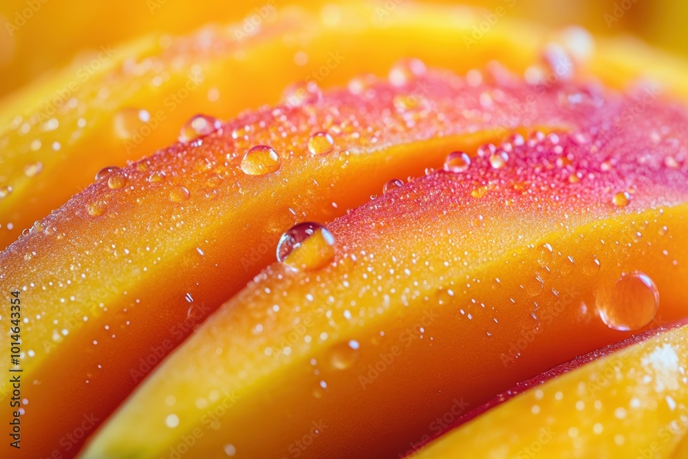 Extreme close-up showcasing the intricate textured patterns and vivid hues of a ripe, juicy mango cut in half Extreme close-up showcasing the intricate textured patterns and vivid hues of a ripe, juicy mango cut in half
