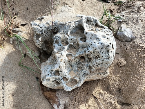 Natural stone piles with beach sand