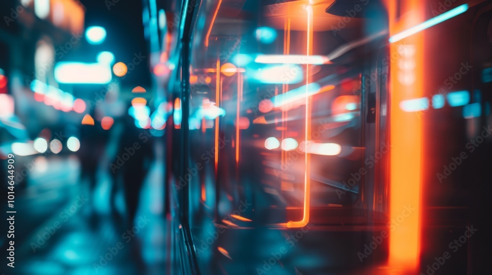 Fototapeta premium A vivid rush of neon circles and streaks in blue and orange, setting a pulsing rhythm of urban vitality.
