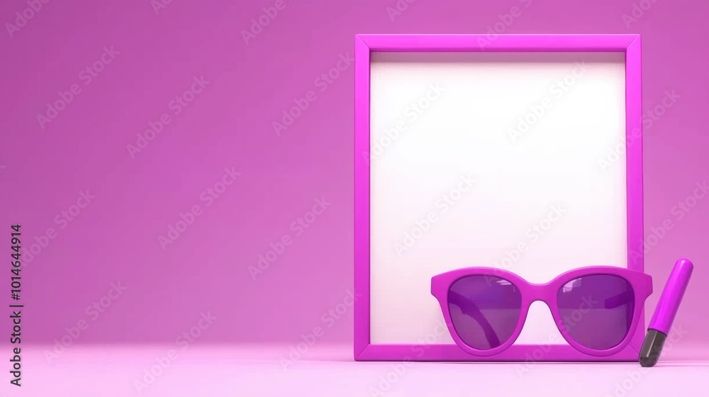 Stylish Pink Sunglasses with a Blank Frame Background Stylish Pink Sunglasses with a Blank Frame Background