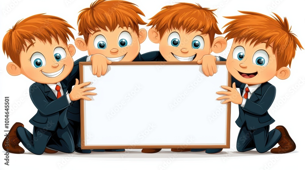 Happy Kids Holding a Blank Sign in Suits