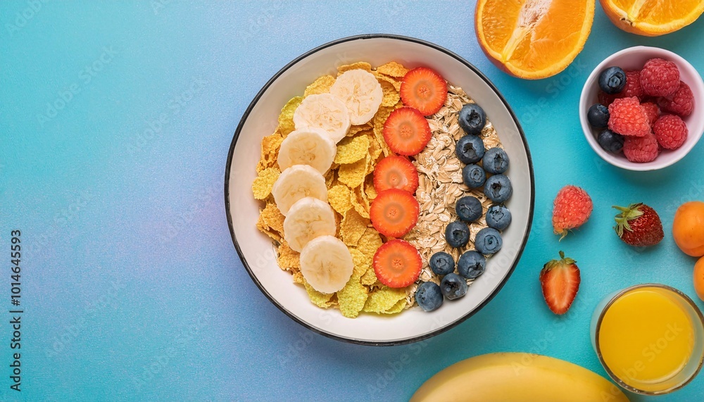 healthy breakfast consisting of cereal and fresh fruit. A combination of nutritious grains and fruit healthy breakfast consisting of cereal and fresh fruit. A combination of nutritious grains and fruit