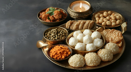 Bhai Dooj offering with plate of Rasgulla sweets, complemented by diya. photo