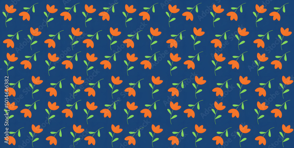 Seamless floral pattern with orange flowers and navy blue background Seamless floral pattern with orange flowers and navy blue background