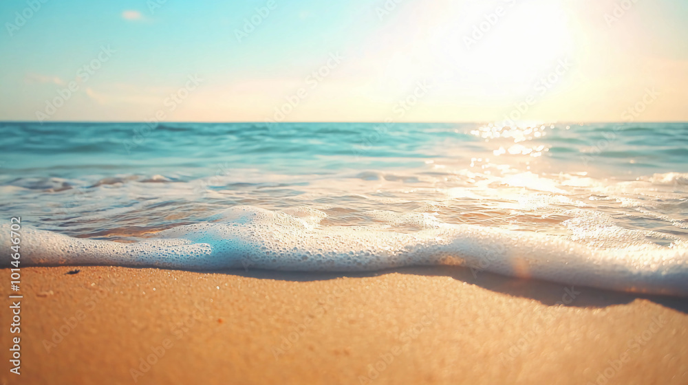 Fototapeta premium Ocean Waves Crashing on Sandy Beach at Sunset