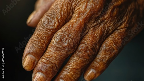 Fungal Nail Infection Close-Up - Person's Hand with Discolored and Pitted Nails Detail photo