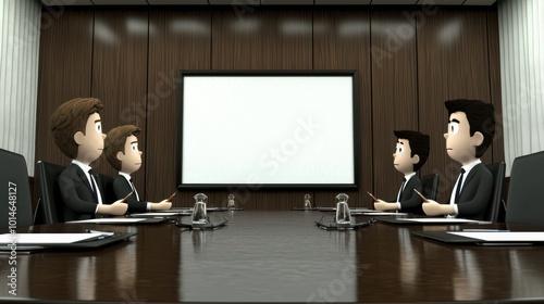 Business Meeting with Cartoon Characters in Conference Room