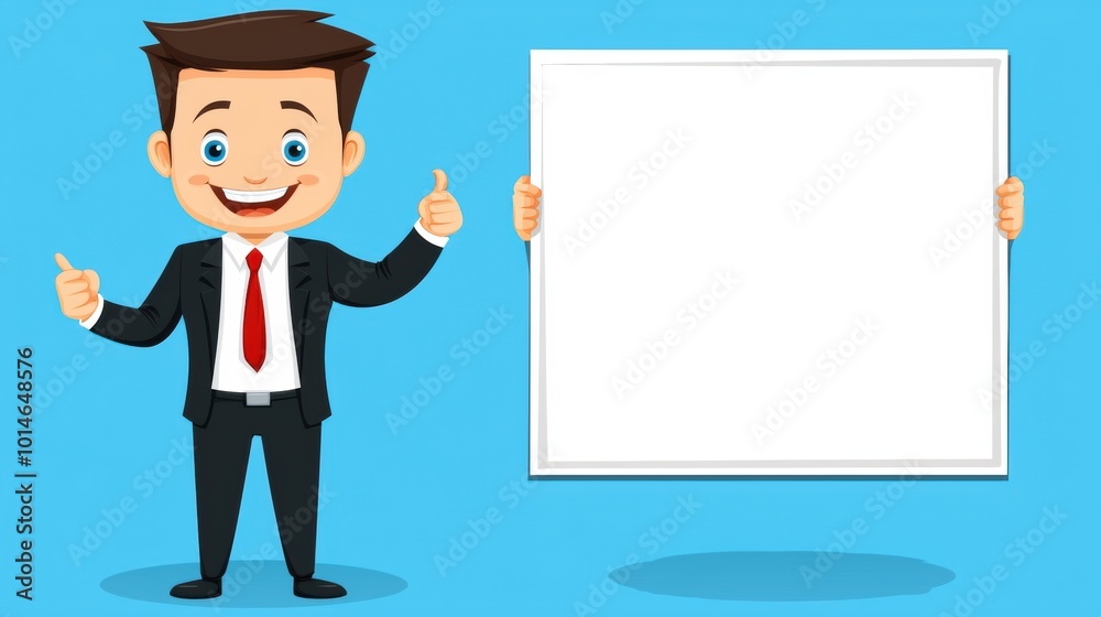 Cheerful Businessman with Blank Sign for Promotion Cheerful Businessman with Blank Sign for Promotion
