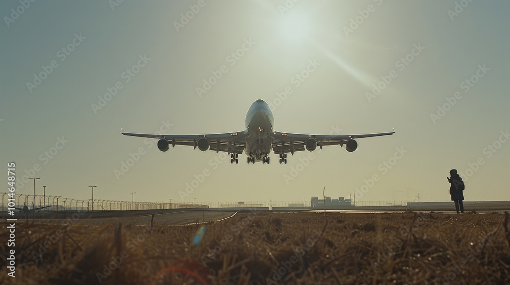 A colossal aircraft takes off against a morning sky, ascending to adventure, with natural light capturing its grandeur. A colossal aircraft takes off against a morning sky, ascending to adventure, with natural light capturing its grandeur.