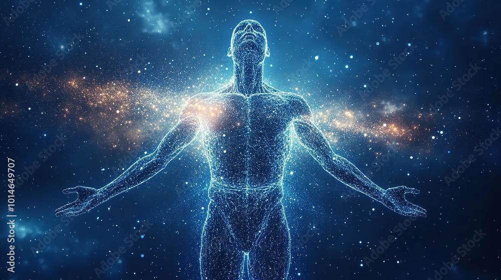 Human body made from atoms and particles spread in the air, daylight background, Generative Ai
Human body made from atoms and particles spread in the air, daylight background, Generative Ai