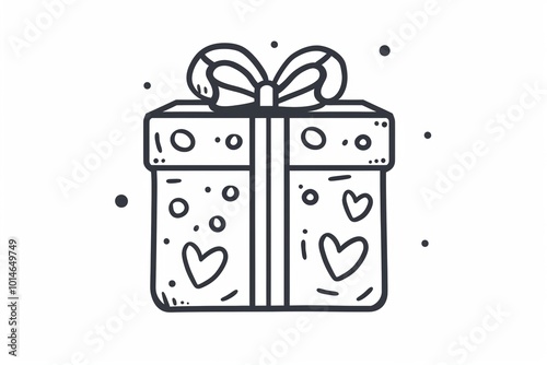 A gift box with a bow on top and hearts on the sides