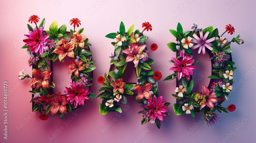 Father's Day illustration of DAD text made with flowers. Father's Day illustration of DAD text made with flowers.