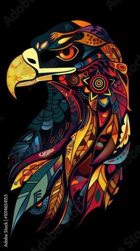 Wallpaper Mural Silhouette of an eagle head with vibrant tribal patterns. Torontodigital.ca