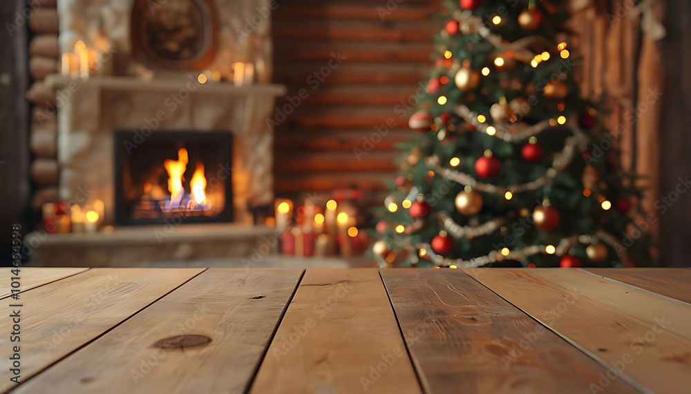 Holiday cheer, cozy room with fireplace and christmas tree Holiday cheer, cozy room with fireplace and christmas tree