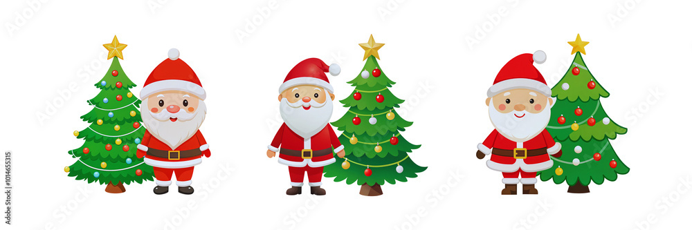 Cute Santa Claus with tree, Christmas day special set off against a Transparent background Cute Santa Claus with tree, Christmas day special set off against a Transparent background