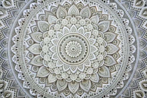 Ornate mandala design with intricate white lace details.