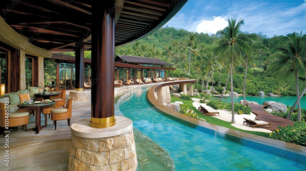 Obraz premium Serene Luxury Resort with Lush Tropical Surroundings