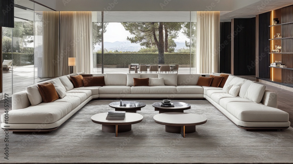 Modern living room with custom-built modular sofa and minimalist decor flooded with natural light Modern living room with custom-built modular sofa and minimalist decor flooded with natural light