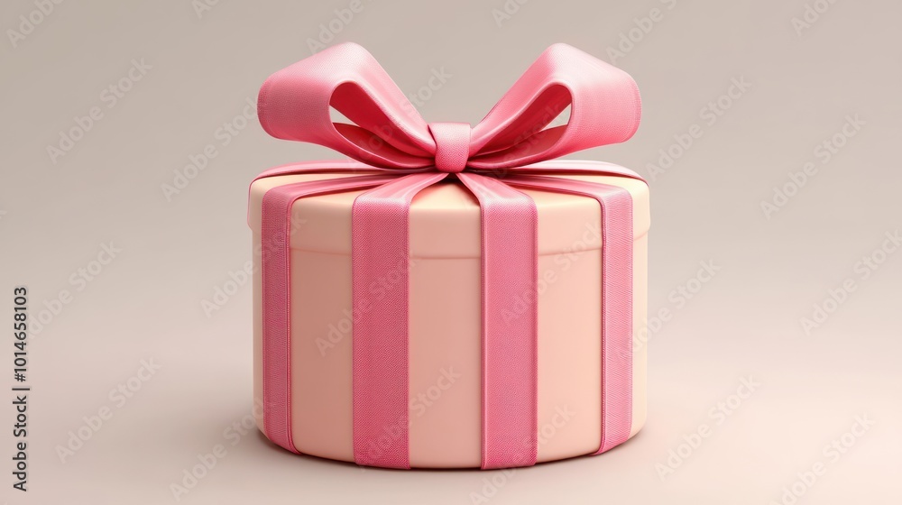Pink gift box, elegant round design, large bow, pastel tones, celebration or special occasion, wrapped present, simple background. Pink gift box, elegant round design, large bow, pastel tones, celebration or special occasion, wrapped present, simple background.
