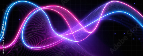 Futuristic Neon Waves on Digital Grid Background