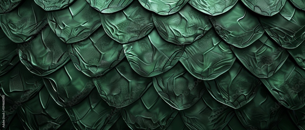 Overlapping green scales with intricate details mimic dragon skin ...