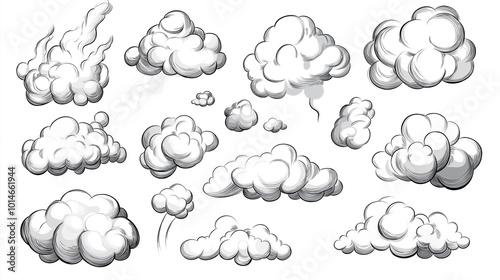 Hand-drawn clouds illustration on a white background.