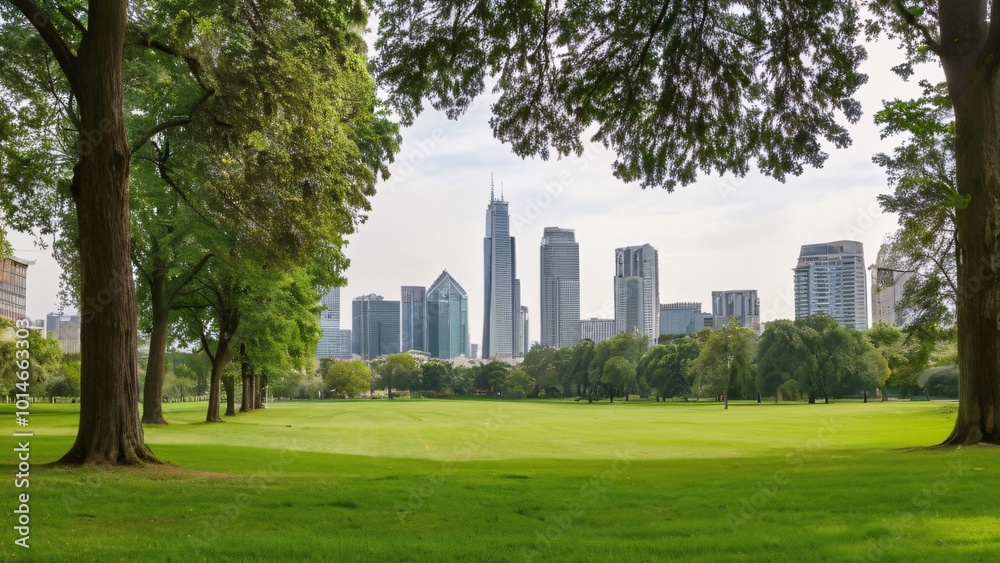 City Skyline Framed by Lush Green Parks City Skyline Framed by Lush Green Parks