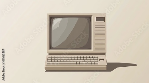 A beige retro computer with a CRT monitor and a keyboard.