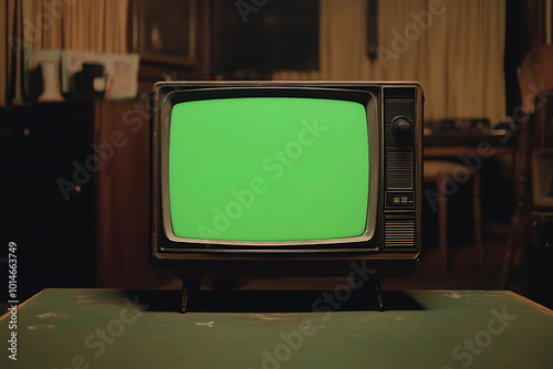 Vintage Retro Television with Green Screen for Chroma Key Editing