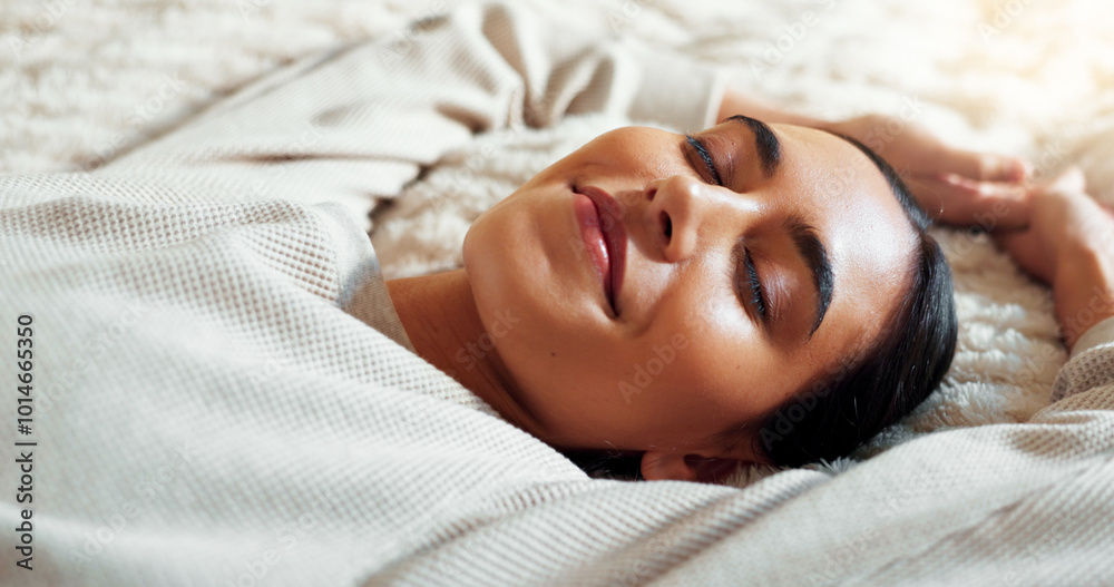 Woman, fatigue and sleeping on bed for relax, comfortable and afternoon nap with peace, quiet and dream. Female person, tired and rest in home on weekend for chill, break and calm with relief or cozy Woman, fatigue and sleeping on bed for relax, comfortable and afternoon nap with peace, quiet and dream. Female person, tired and rest in home on weekend for chill, break and calm with relief or cozy