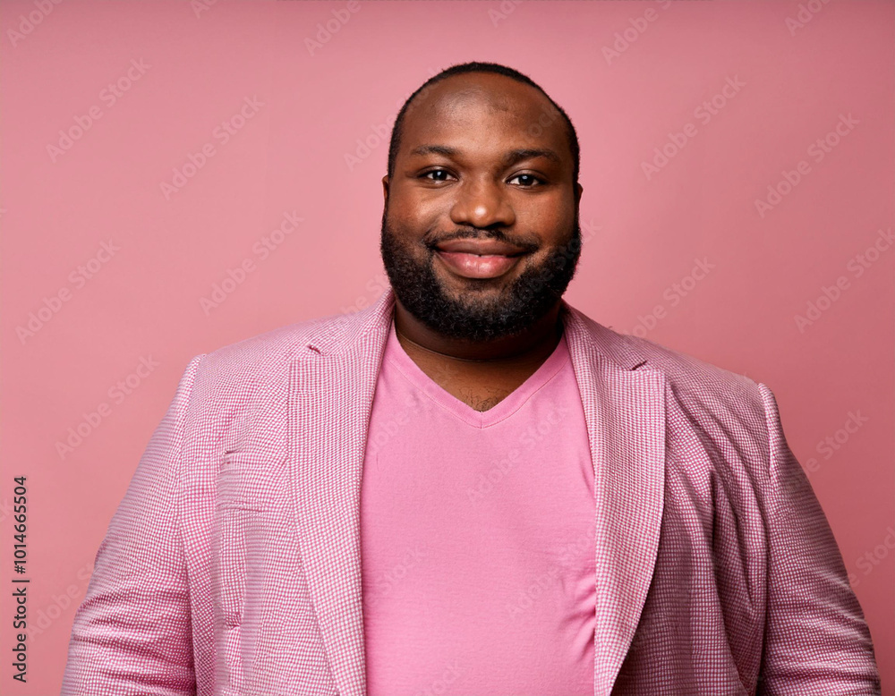 Man Wearing Pink Suit Against Studio Background Man Wearing Pink Suit Against Studio Background
