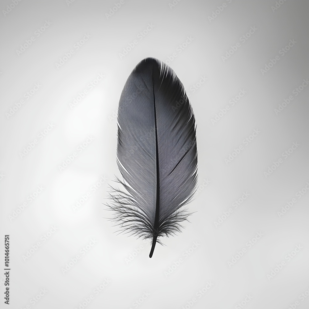 A single black feather against a white background. A simple yet beautiful image. A single black feather against a white background. A simple yet beautiful image.