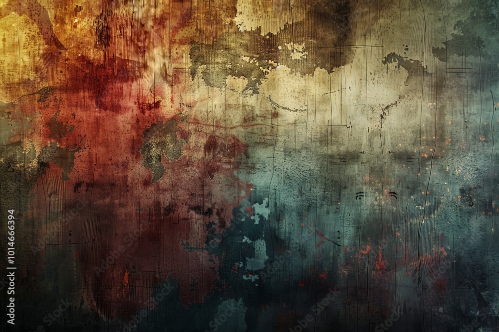 Obraz premium A high-resolution abstract grunge texture background featuring multicolored paint stains and a weathered surface, perfect for artistic and design projects.