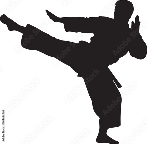 Martial Arts Karate Fighter Silhouette - Vector Graphic in Fighting Position.