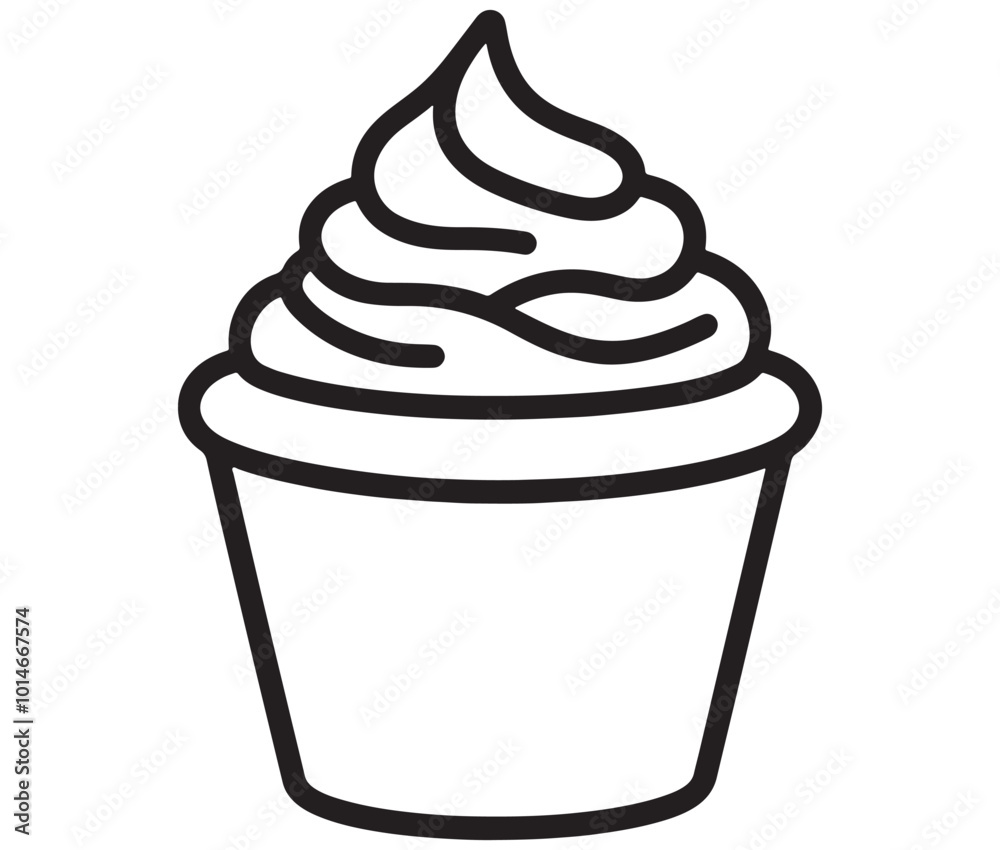 Illustration of a cupcake, Frozen yogurt line icon, Line art ice - cream vector Illustration of a cupcake, Frozen yogurt line icon, Line art ice - cream vector