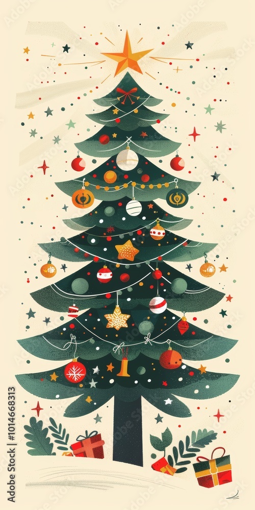Holiday-themed poster design with a decorated Christmas tree and custom text space. Holiday-themed poster design with a decorated Christmas tree and custom text space.