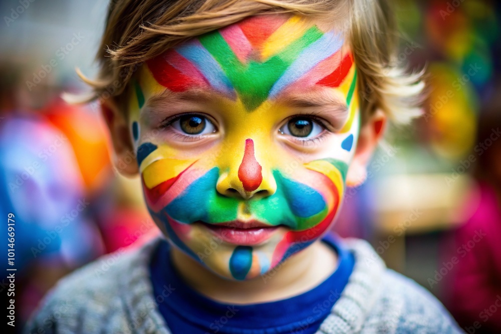 A young boy with face paint on his face