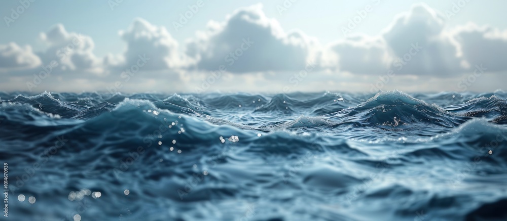 Fototapeta premium Dramatic and Powerful Churning Ocean Waves Crashing in Stormy Seascape with Moody Clouds and Horizon Turbulent and Frothing Sea Water with Aquamarine and Sapphire Tones