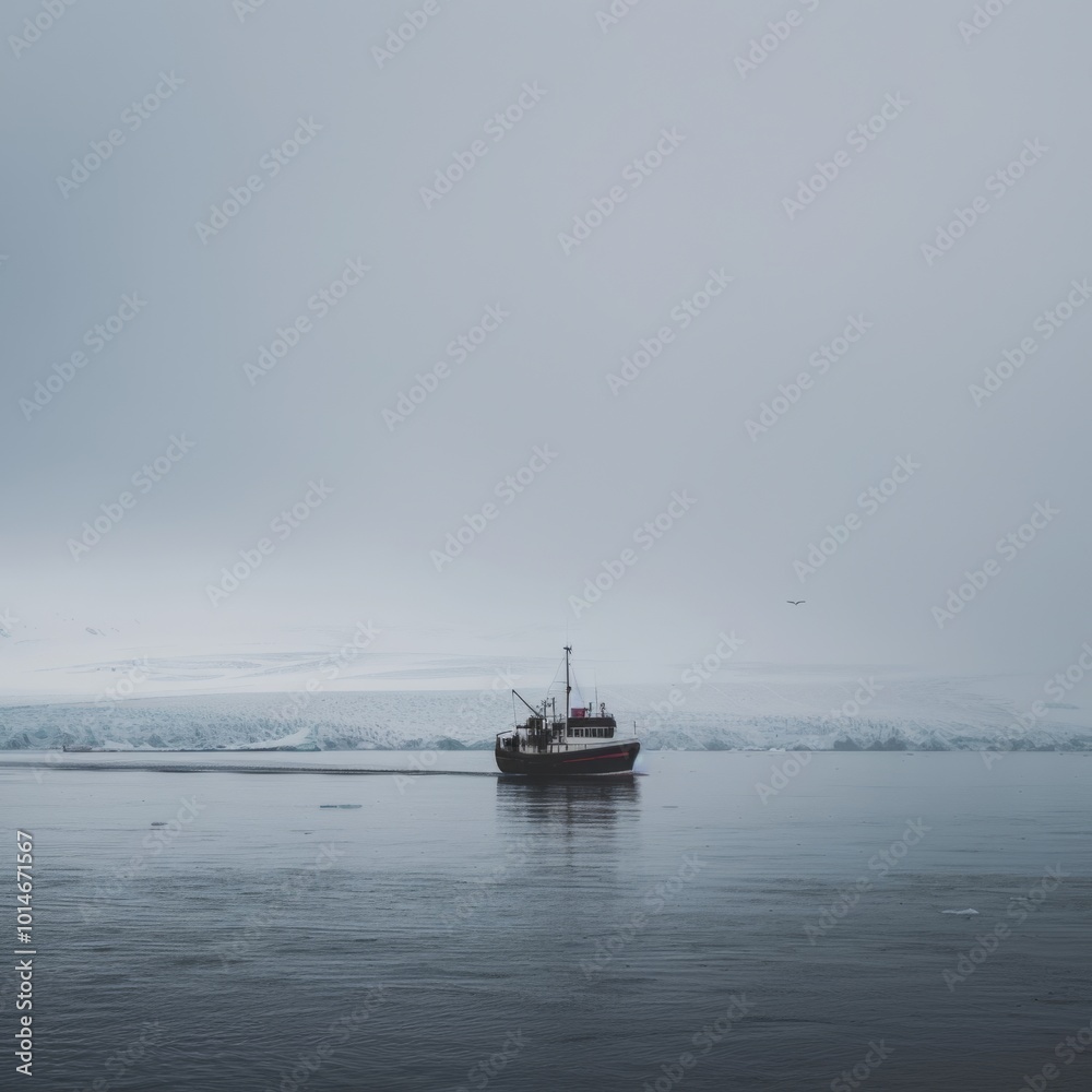 A solitary boat drifts on a vast, tranquil sea under an expansive gray sky, evoking a sense of calm and introspection in the serene landscape. A solitary boat drifts on a vast, tranquil sea under an expansive gray sky, evoking a sense of calm and introspection in the serene landscape.