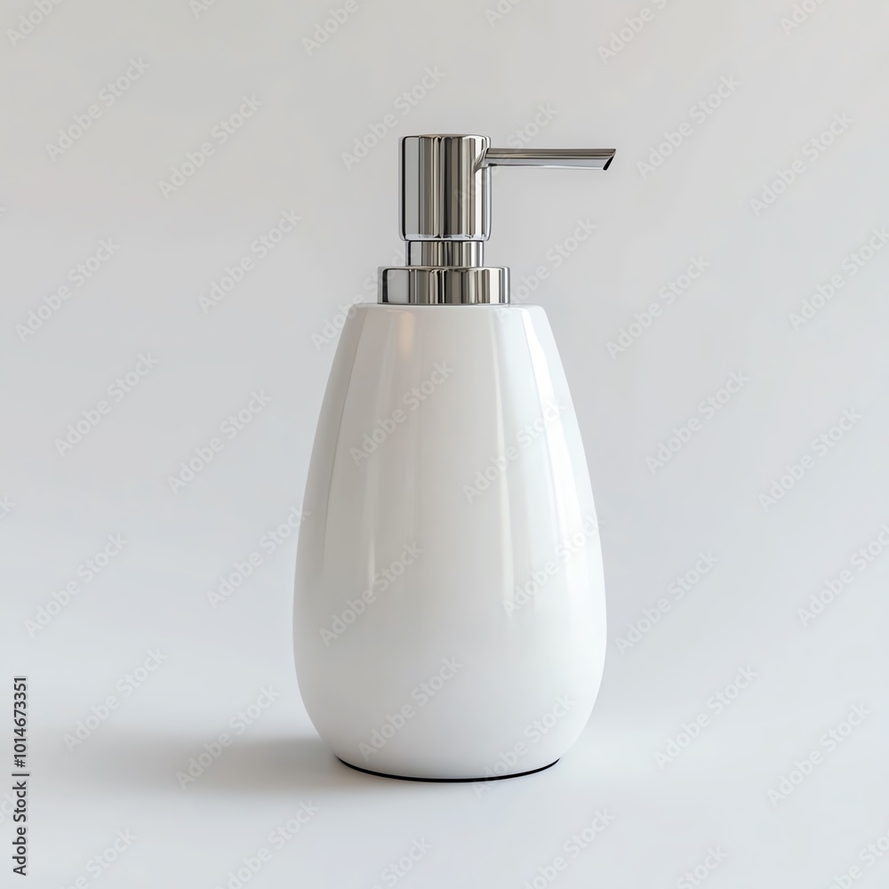 Obraz premium Elegant white soap dispenser with a modern design, isolated on a clean background.