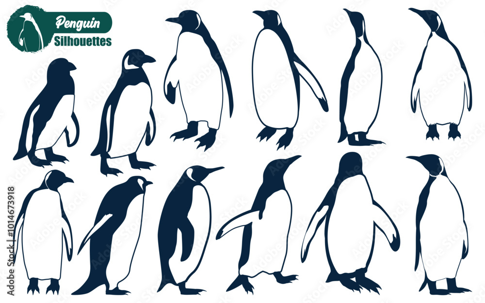 Obraz premium Penguin line art or silhouettes vector illustration