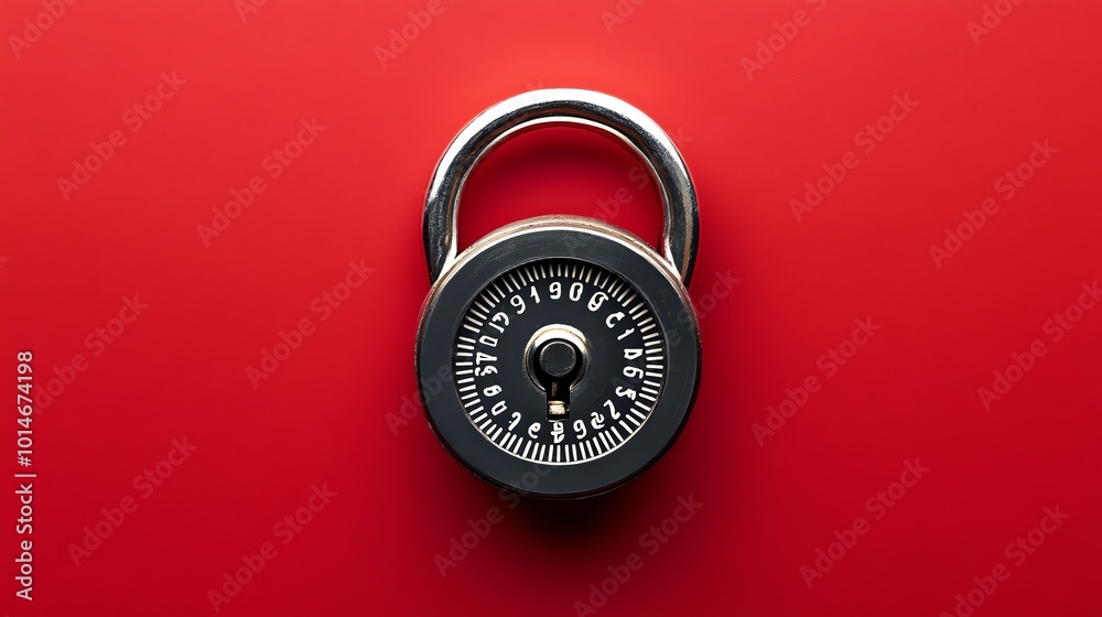 A combination padlock on a red background. A combination padlock on a red background.