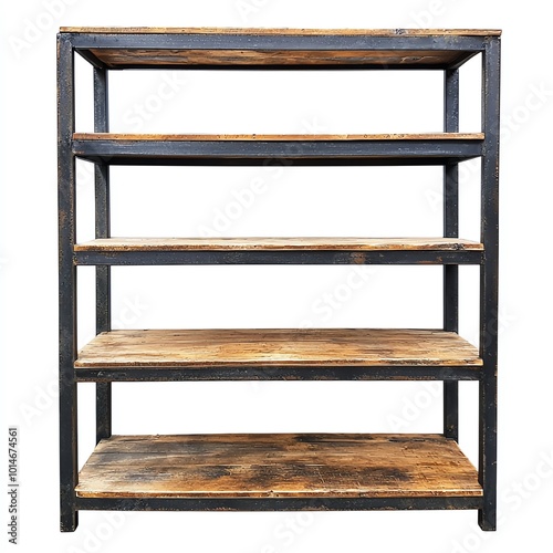 Rustic wooden shelf with four open compartments, ideal for storage or display on a white isolate background.