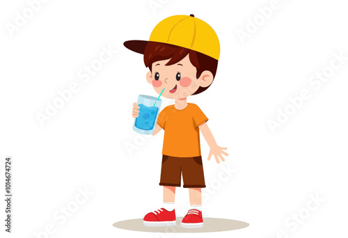 Boy Drinking Water with Straw 
