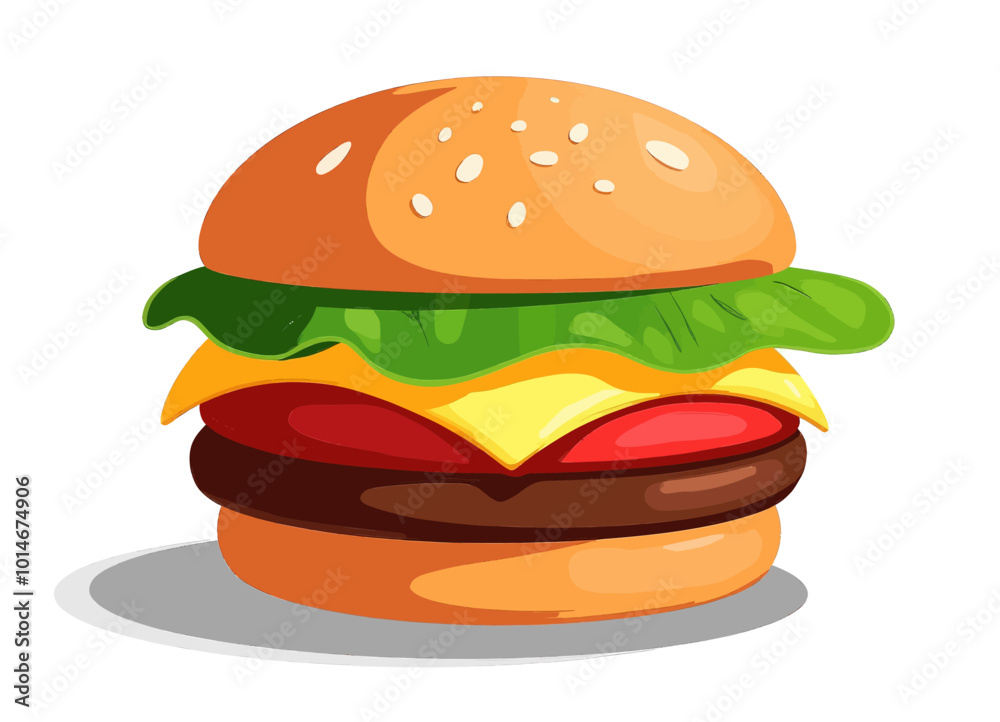 Cartoon Burger with Lettuce, Cheese, and Tomato Cartoon Burger with Lettuce, Cheese, and Tomato