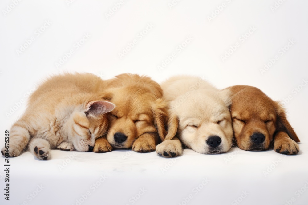 Sleeping posture of pets on a white background Sleeping posture of pets on a white background