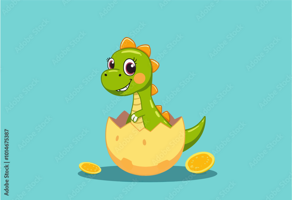 Obraz premium Cute Baby Dinosaur Hatching from Egg 