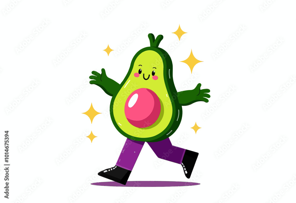 Fototapeta premium Cute Avocado Cartoon Character Running 
