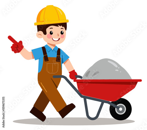 Construction Worker with Wheelbarrow 
